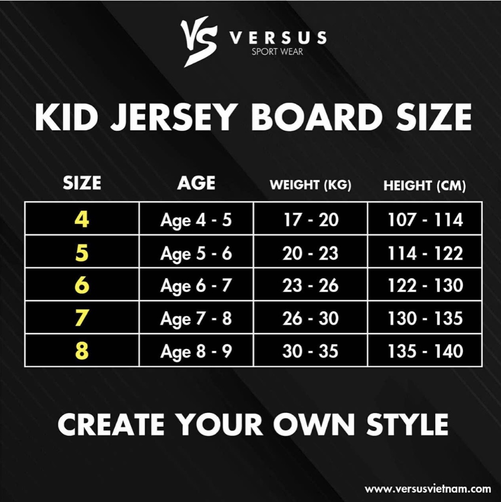 Kids jersey sizes